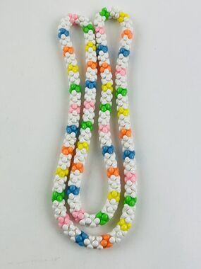 Vintage Pastel Interlocking Beads Candy Necklace Colorful Acrylic Pink Blue 80s